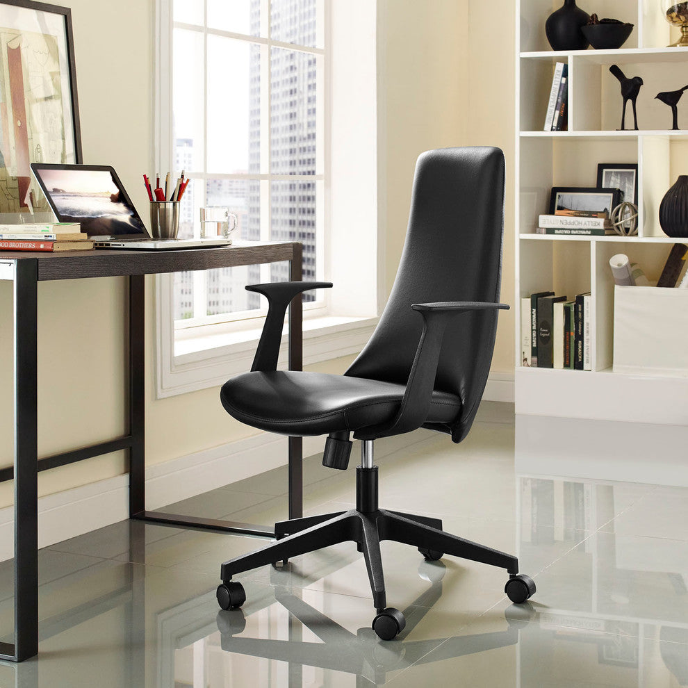 Modern Contemporary Office Chair, Black Faux Leather