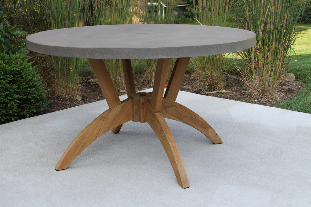 7-Piece Nautical Teak, Rope and Composite Round Dining Set With Sunbrella