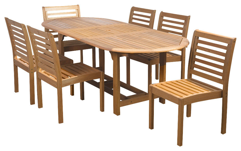 Solid Wood 100% FSC 7-Piece Armless Oval Extendable Patio Dining Set