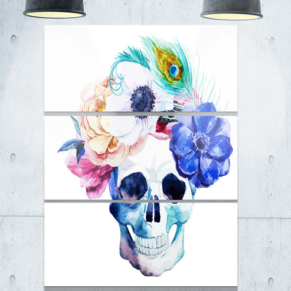 "Anemones and Skull" Digital Glossy Metal Wall Art, 3 Panels, 28"x36"