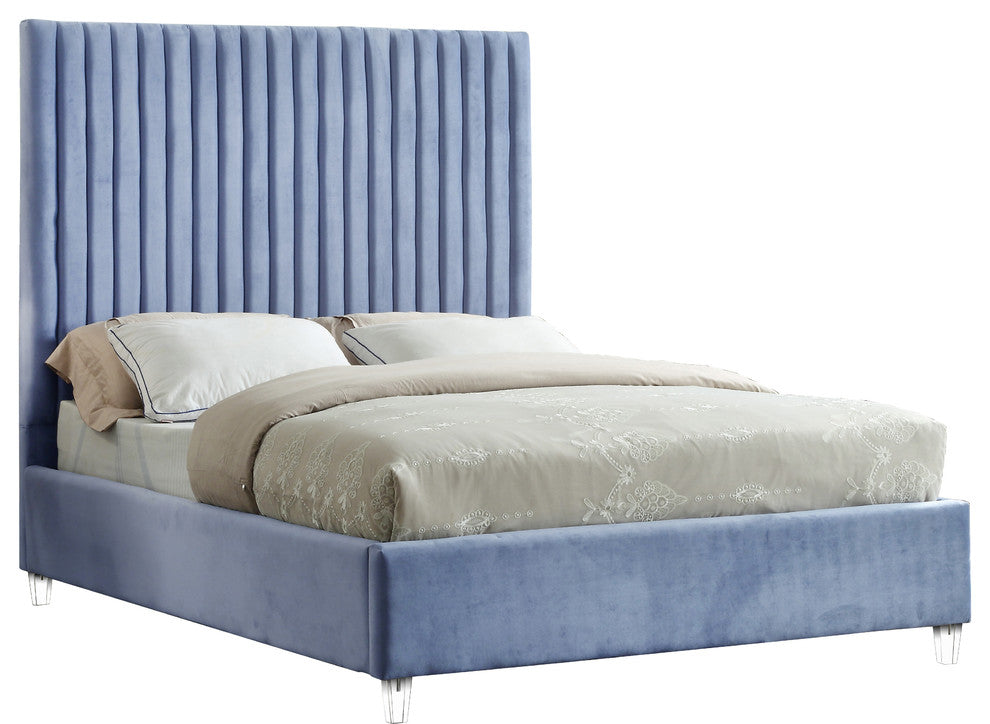 Candace Velvet Upholstered Bed, Sky Blue, Queen
