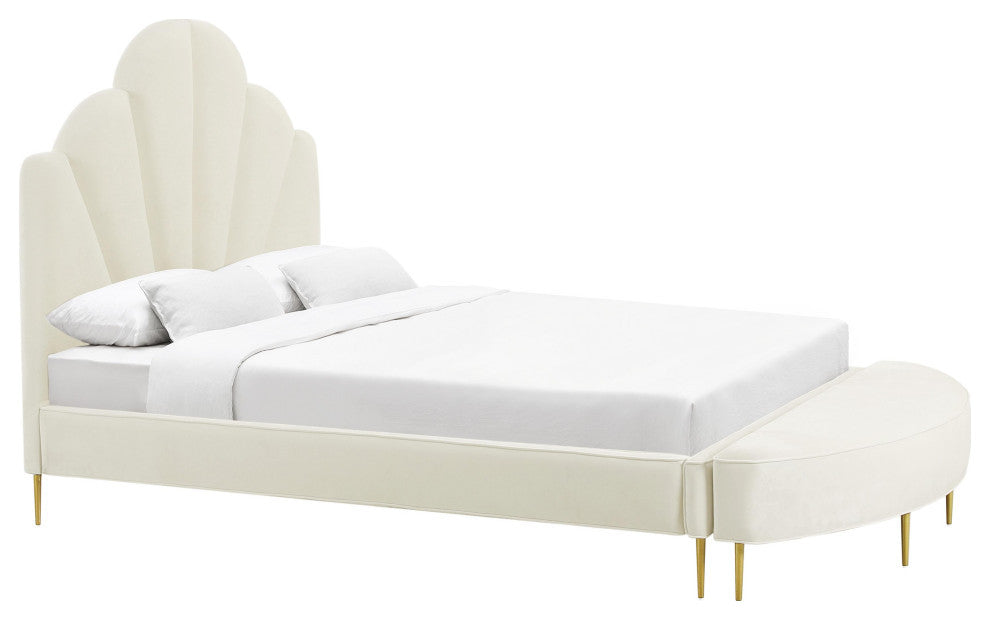 Bianca Cream Velvet Bed in Queen