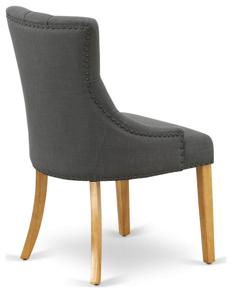 Friona Parson Chair With Oak Leg And Linen Fabric Dark Gotham Grey Set of 2