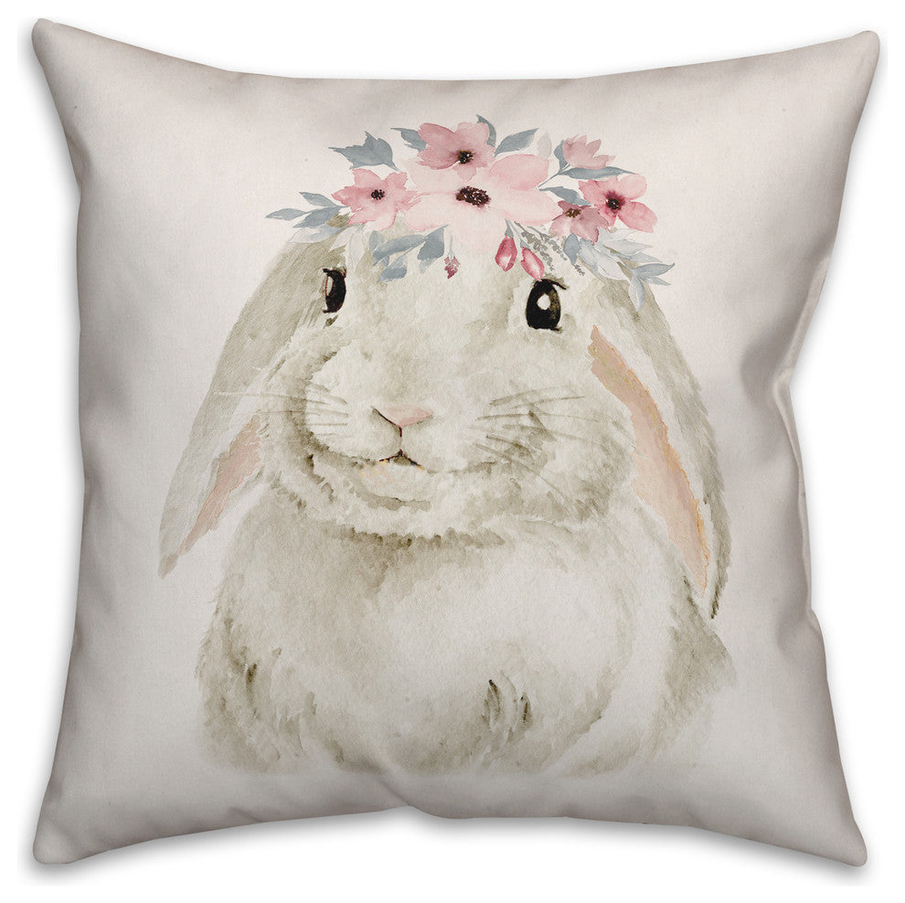 Watercolor Floral Bunny Crown 20x20 Throw Pillow Cover