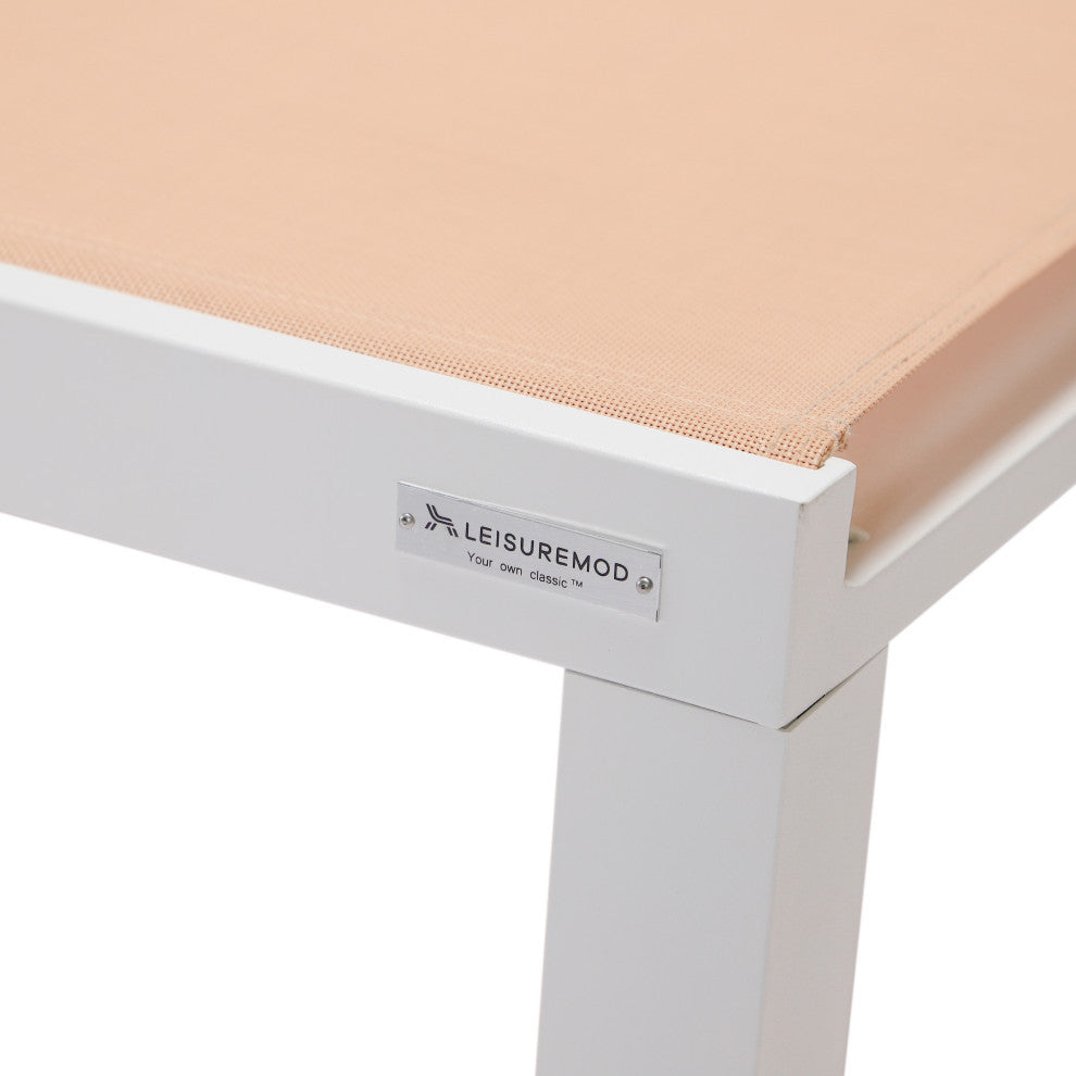 LeisureMod Marlin Patio Chaise Lounge Chair White Frame Set of 2, Light Brown