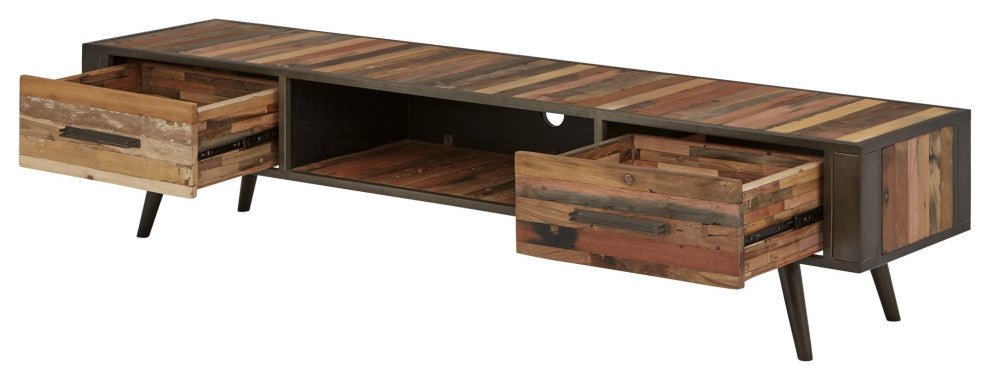 Rustic Natural Wood TV Stand With Two Drawers