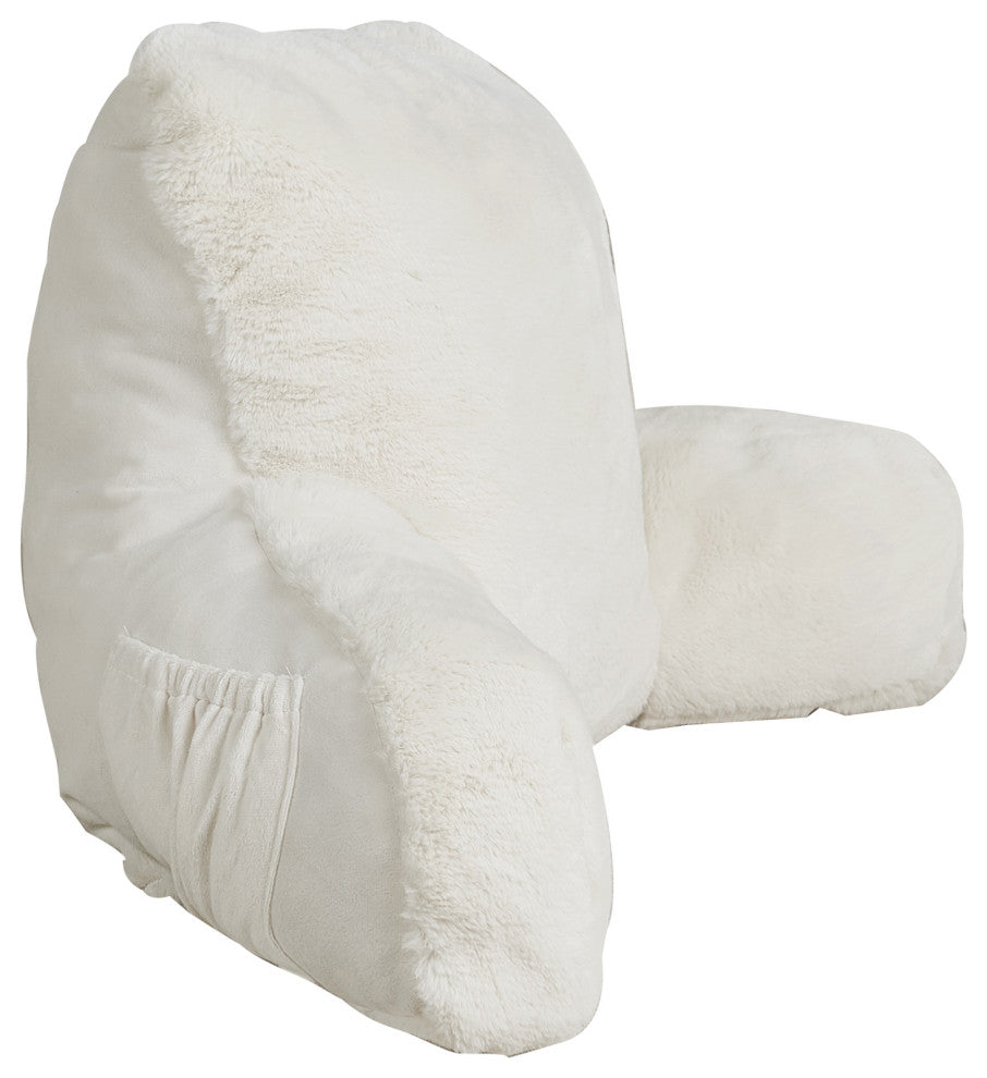 Fox Faux Fur Bedrest, Needs Assembly, Gardenia, 20"x18"x17"