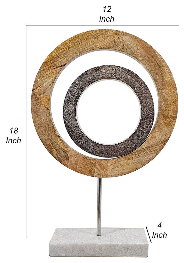 Benzara BM285571 Accent Decor, Concentric Rings, Mango Wood on a Marble Base