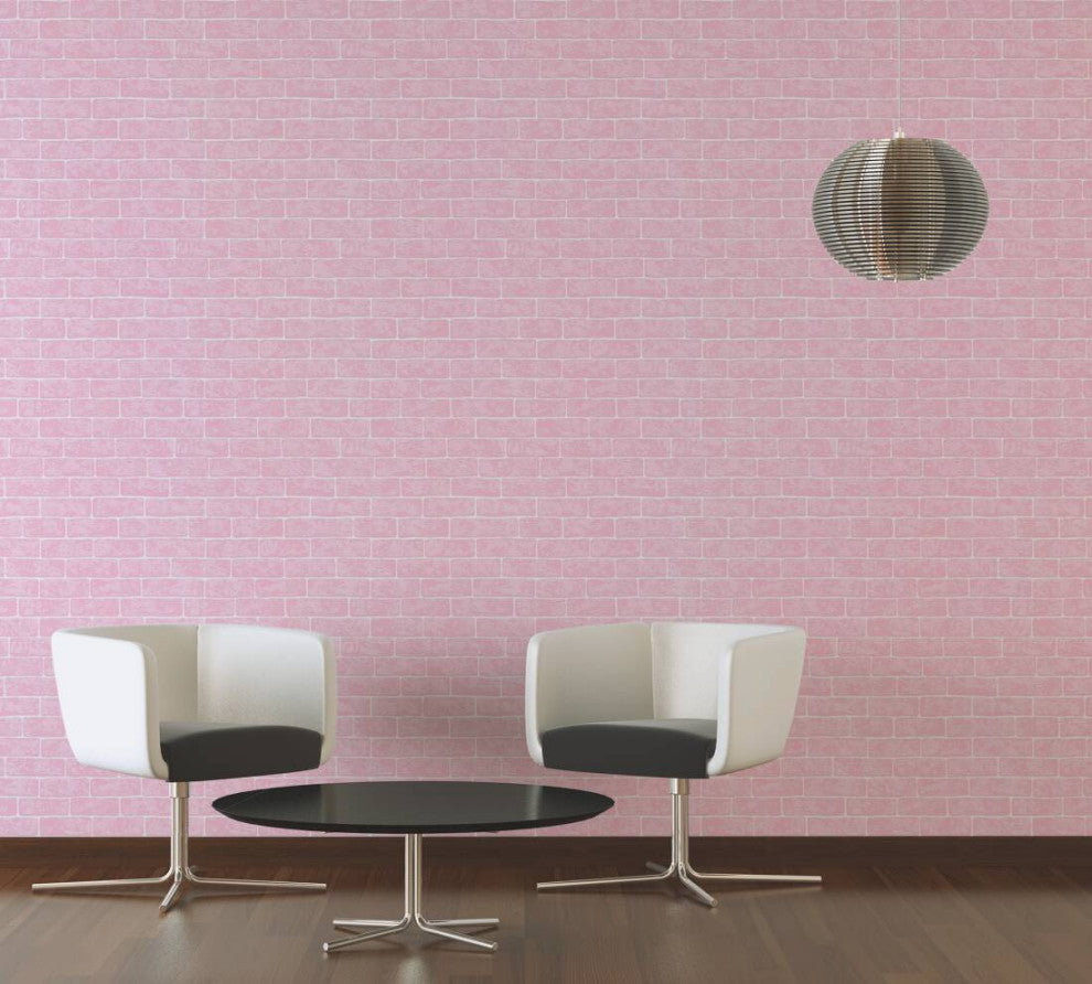 Faux Textured Wallpaper, Stone Wall, 359812, Pink, One Roll