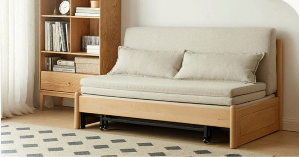 Solid Wood Sofa Bed, Sleeper Sofa, Beech Log 72.8x33-78.1x30.3" Rush Gray