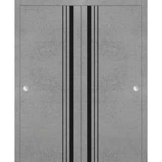 Bypass Doors 60 x 96 | Planum 0011 Concrete with  | Sturdy Rails