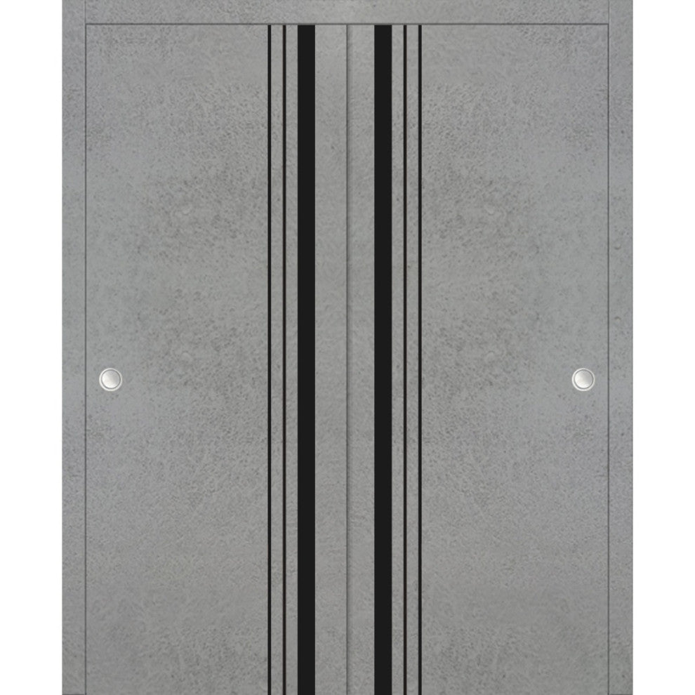 Bypass Doors 60 x 96 | Planum 0011 Concrete with  | Sturdy Rails