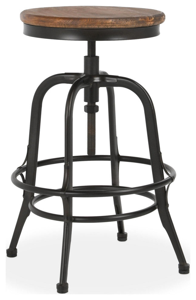 Piper Adjustable Counter Stool, Black Base, Natural Brown Top