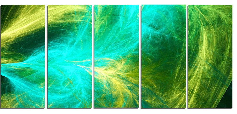 Green Mystic Psychedelic Design, Abstract Art on Canvas, 60"x28", 5 Panels