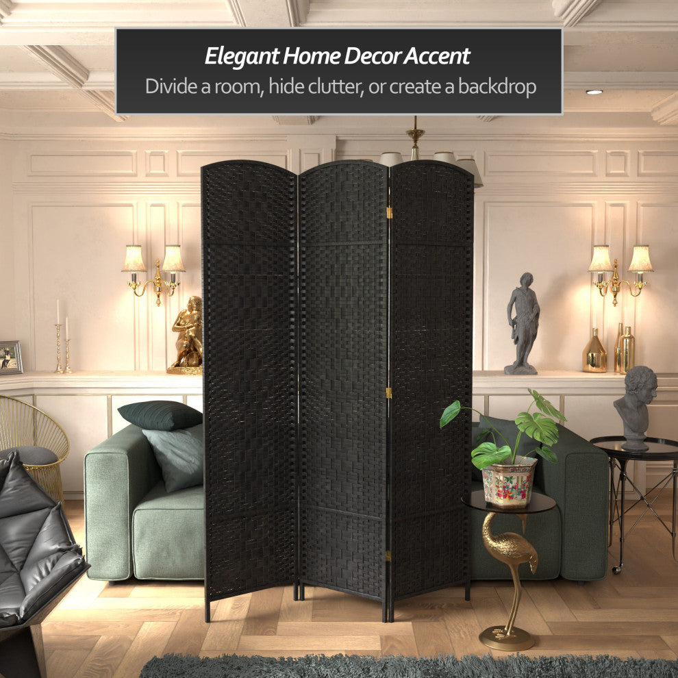 7' Tall Diamond Weave Room Divider, Black, 3 Panels