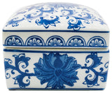 Blue & White Chinoiserie Square Ceramic Box - Lotus
