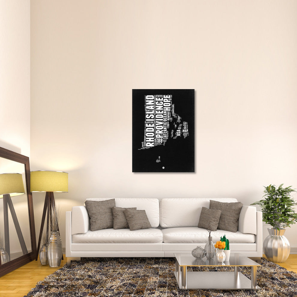 "Rhode Island Black and White Map" Fine Art Print