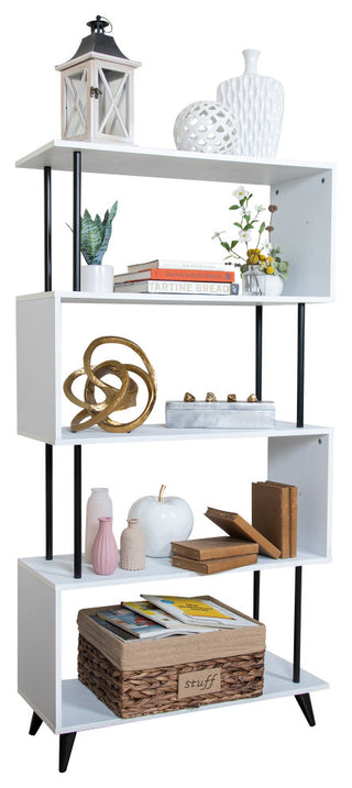 Danya B. Breuer 5-Tier White S-Shaped Bookcase With Black Hardware Accents