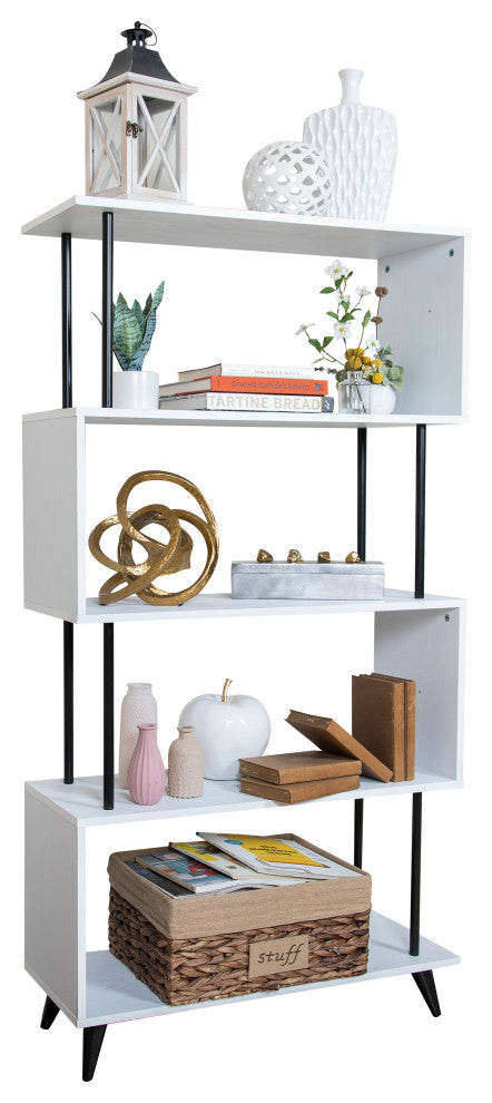 Danya B. Breuer 5-Tier White S-Shaped Bookcase With Black Hardware Accents