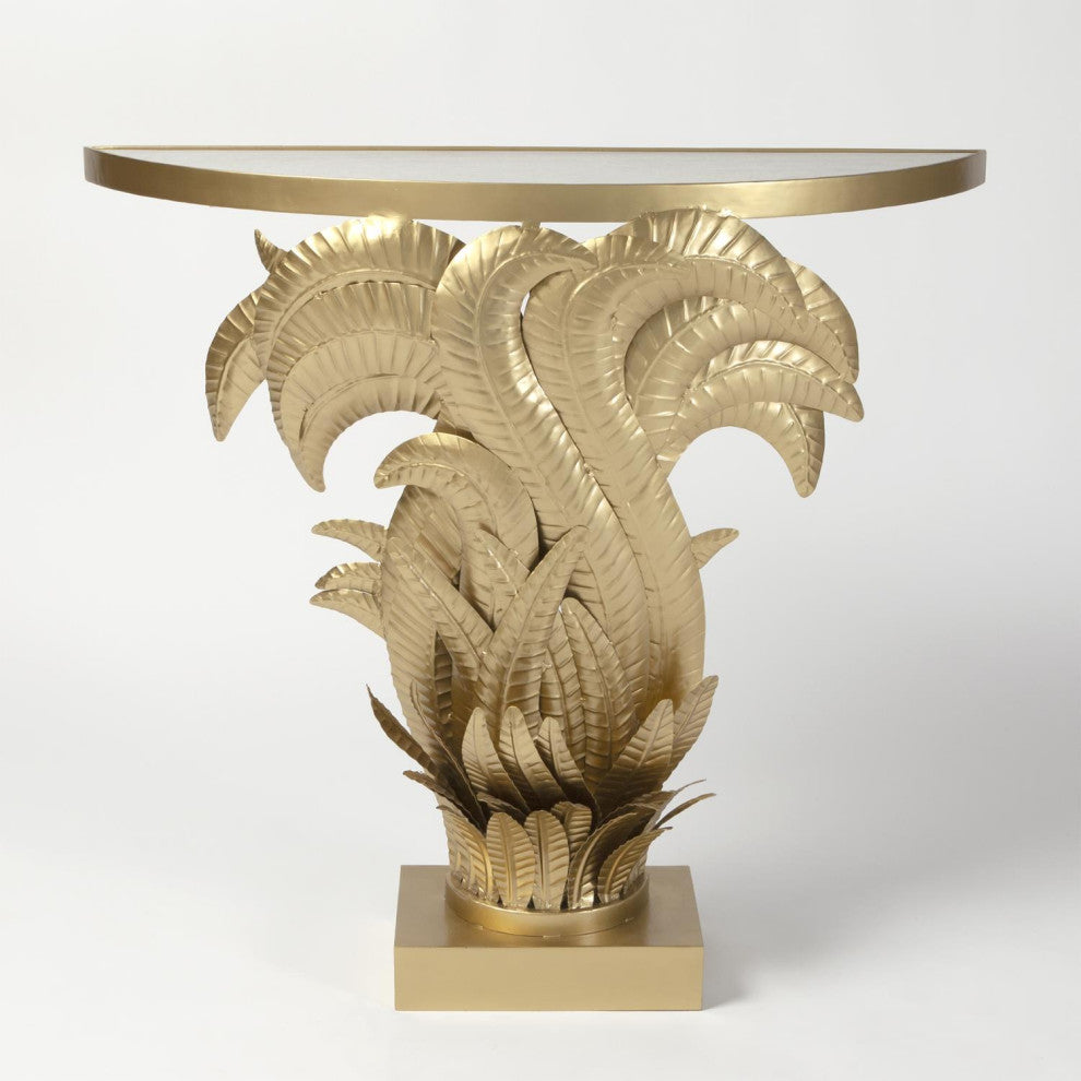 Palm Leaf Console Table, Tropical Metal Entryway Table -, Gold Brass