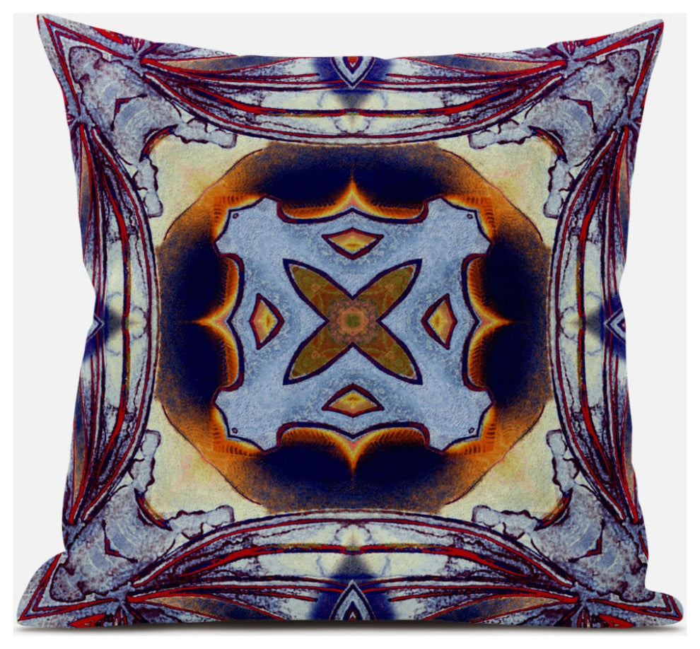 20" Indigo Yellow Geo Tribal Suede Throw Pillow