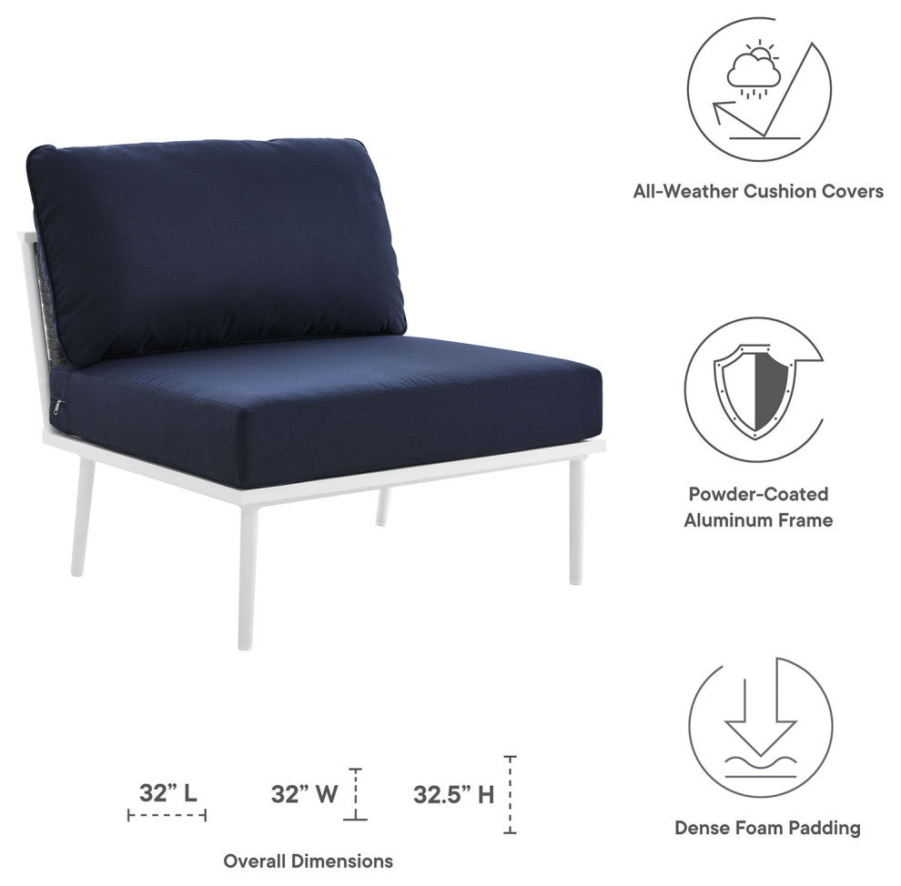 Lounge Middle Chair, Navy White, Aluminum, Modern, Outdoor Patio Hospitality