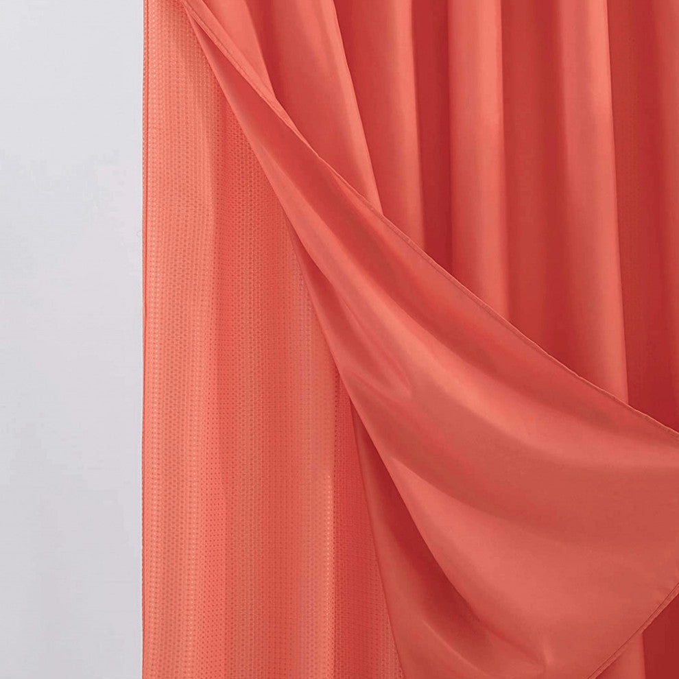 Coral Sheer and Grid Shower Curtain and Liner Set