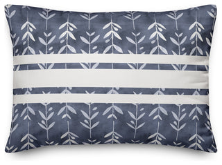 Navy with White Stripes and Leaves Spun Poly Pillow, 14"x20"