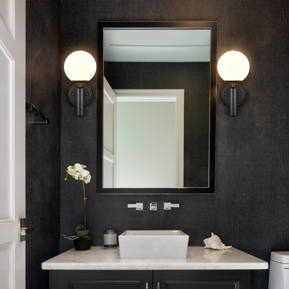 Modern Wall Sconces Set of 2 With Opal Glass,Black