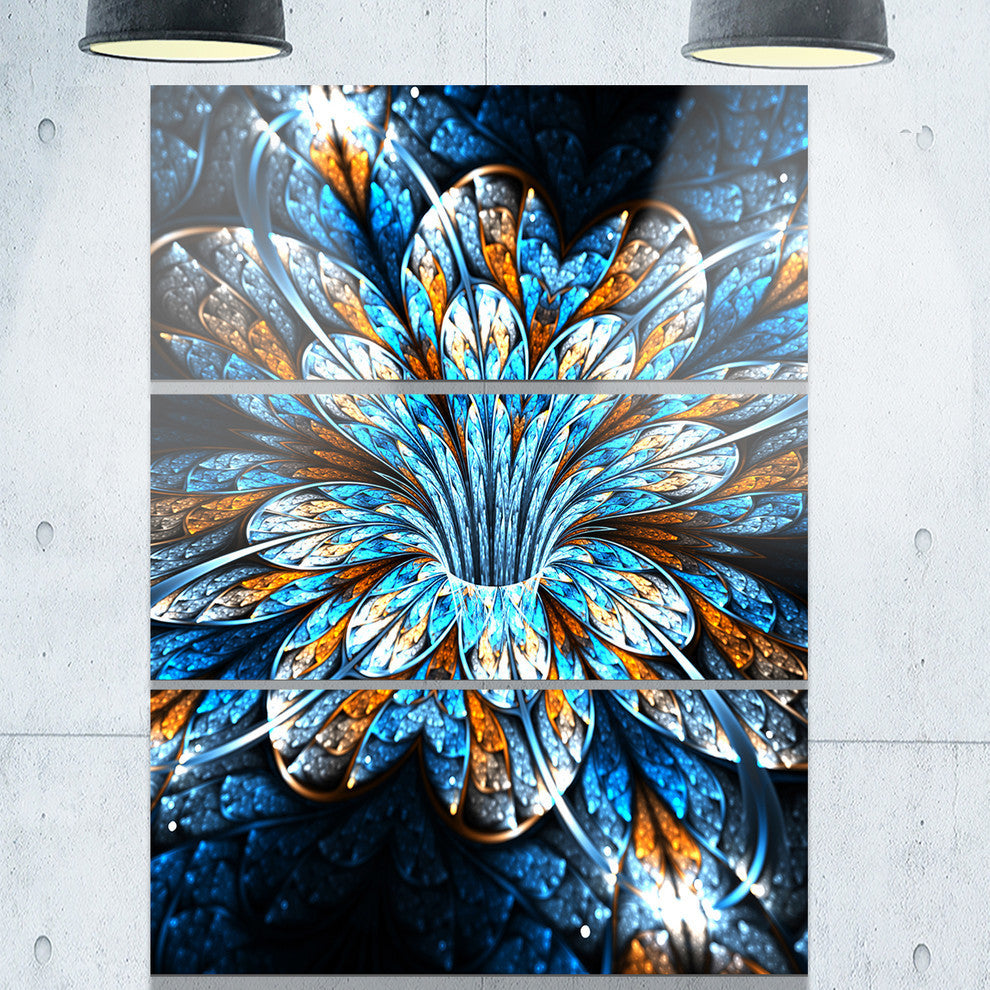"Turquoise Fractal Flower in Dark" Metal Wall Art, 3 Panels, 28"x36"