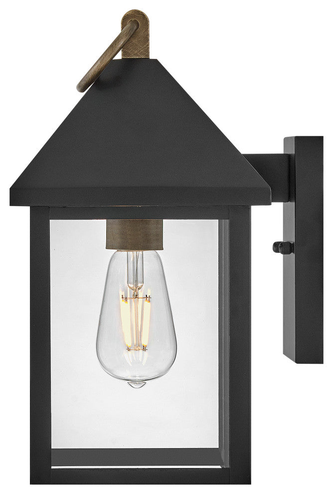 Lark Rhett 13" Small Outdoor Wall Mount Lantern, Black + Burnished Bronze