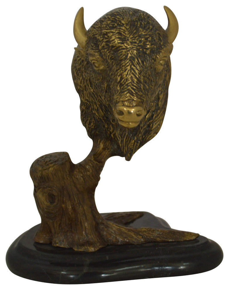 Bison Head Bronze Statue -  Size: 8"L x 5"W x 9"H.