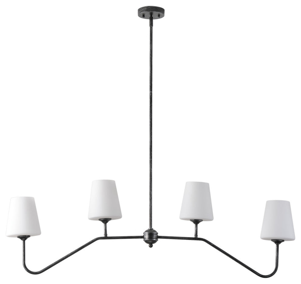 Modern 4-Light Milk White Glass Shade Chandelier for Kitchen Island, Black