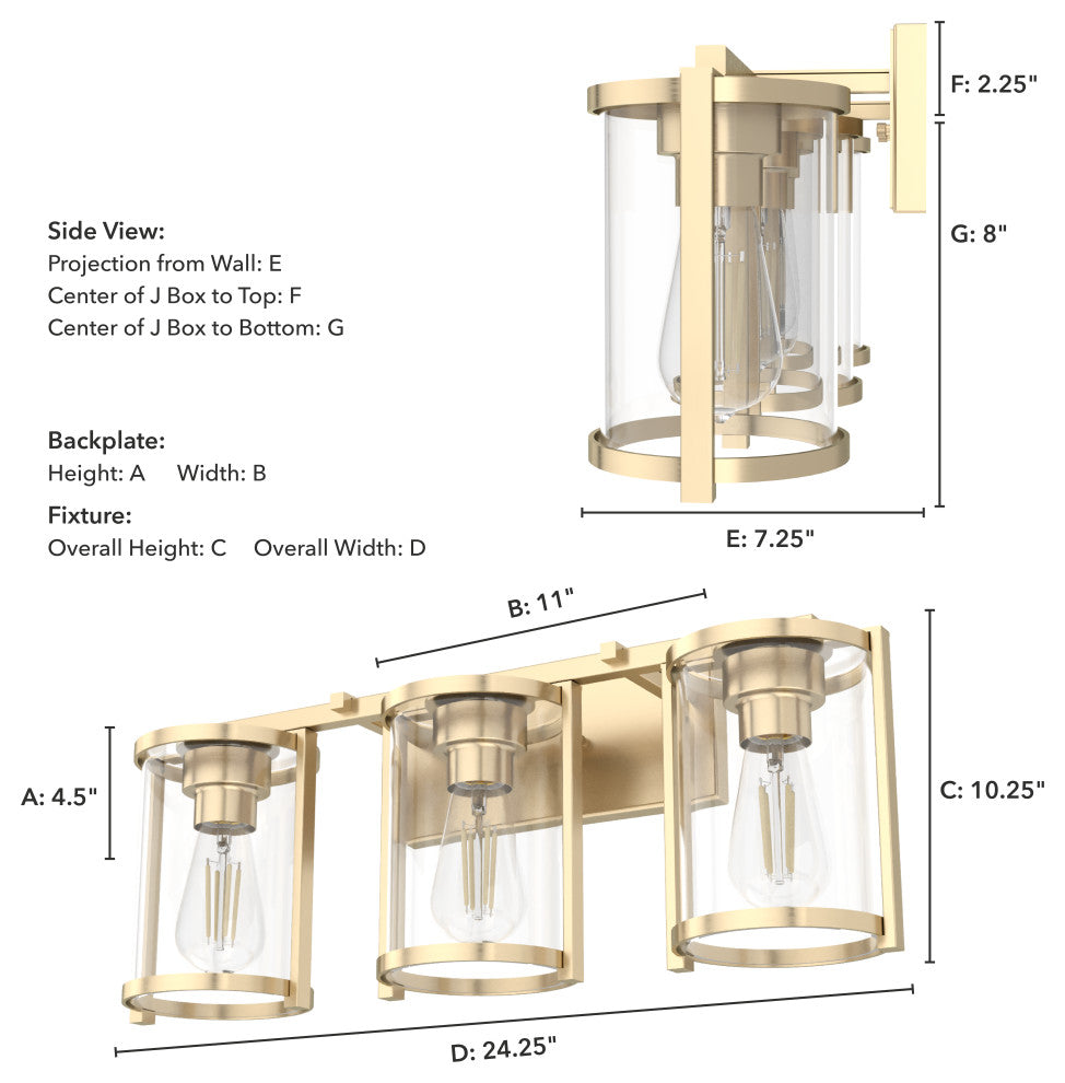 Astwood Alturas Gold With Clear Glass 3 Light Vanity Wall