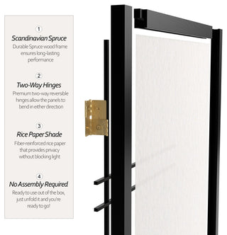 6' Tall Double Cross Shoji Screen, Black, 4 Panels