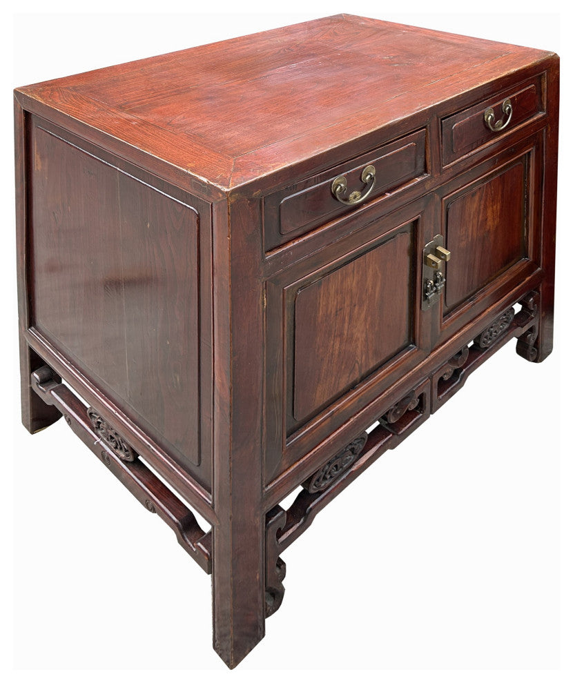 Vintage Chinese Carving Brown Drawers Side Table Credenza Cabinet Hcs7768