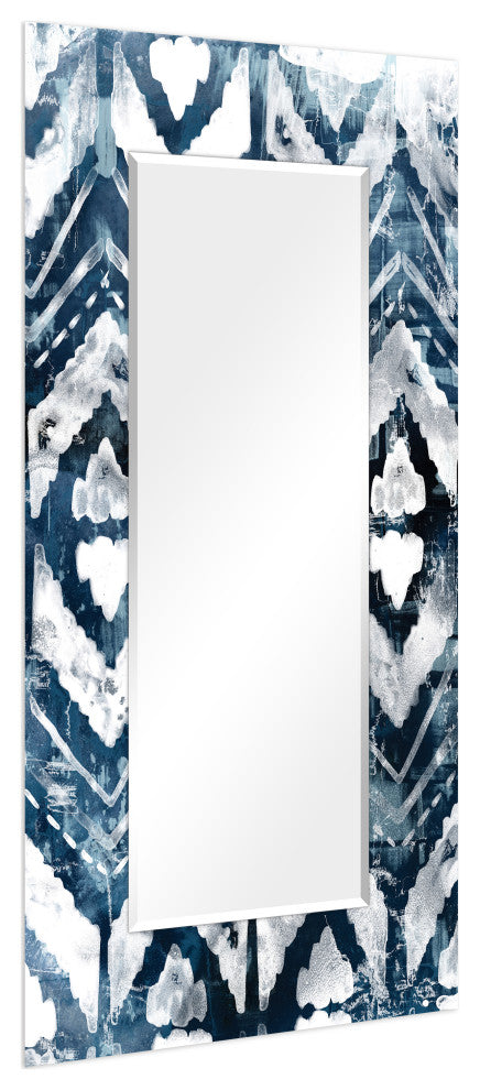 Abstract Rectangular Beveled Mirror on Free Floating Printed Tempered Art Glass