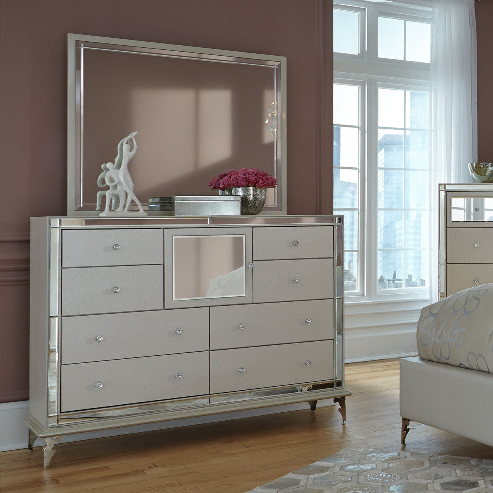 Hollywood Loft Dresser With Mirror Set - Frost