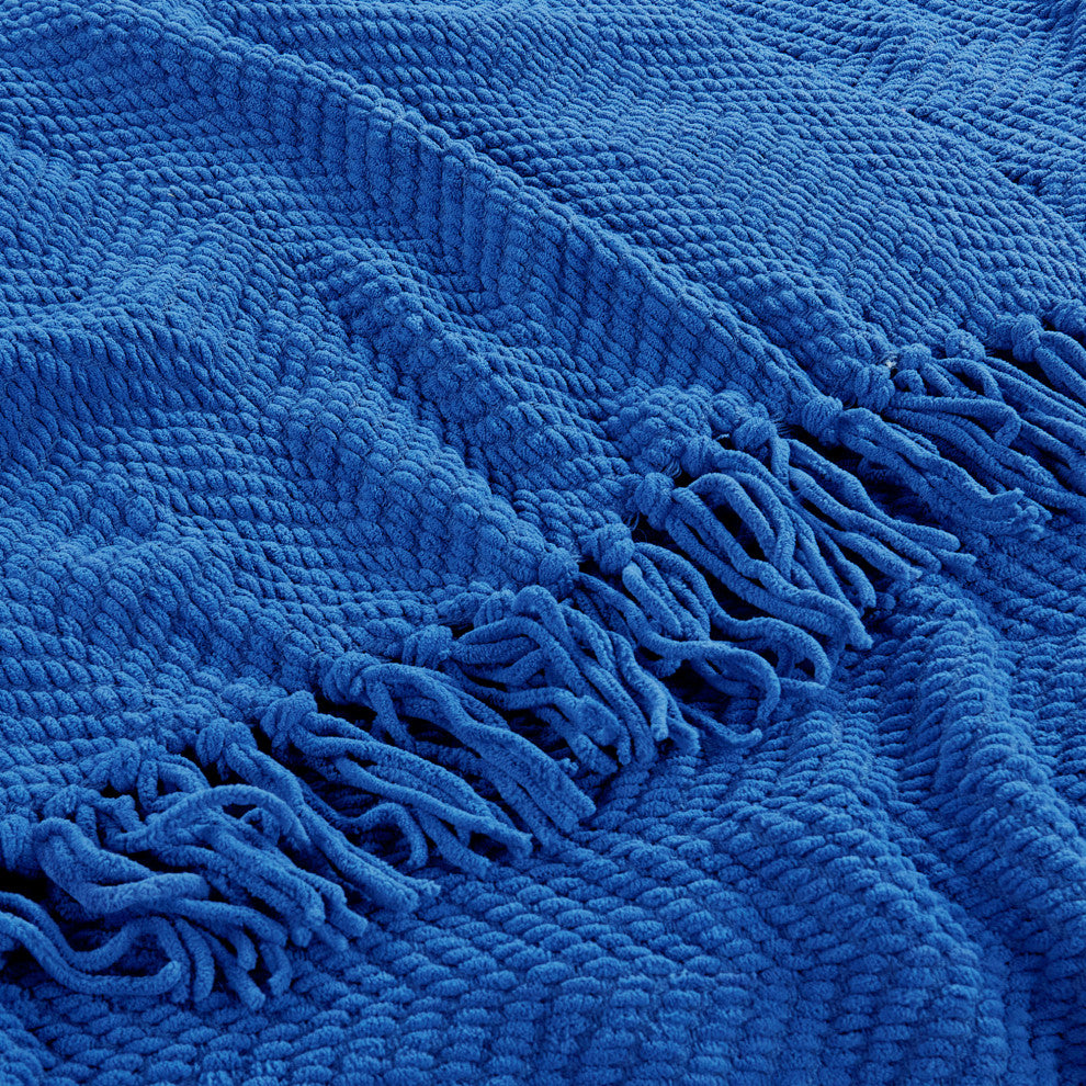 Tweed Knitted Throw Blanket, Snorkel Blue, 60"x80"
