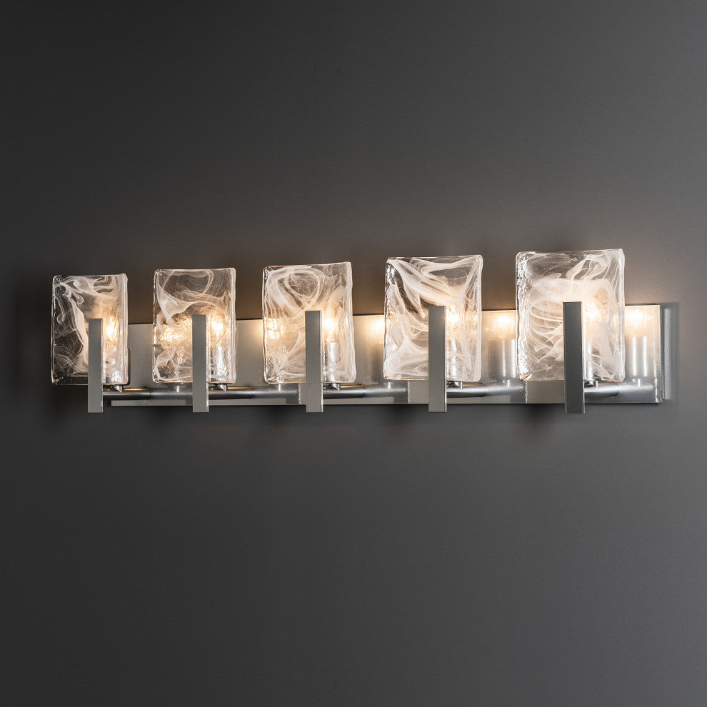 Arc 5-Light Bath Sconce, Sterling Finish, White Swirl Glass