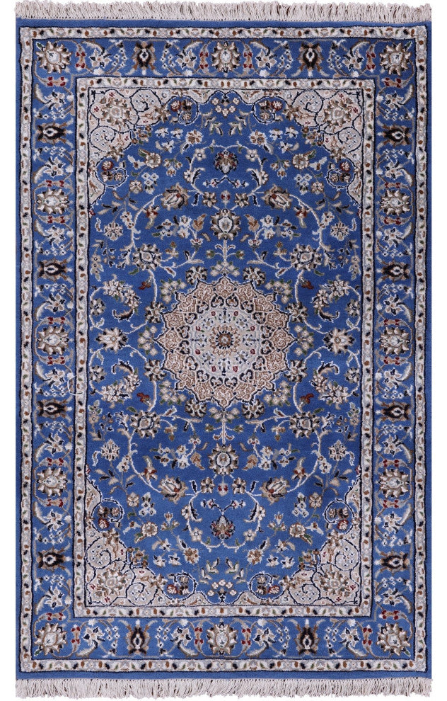 Persian Nain Wool and Silk Hand Knotted Rug 3' 3" X 5' 0" Q11657