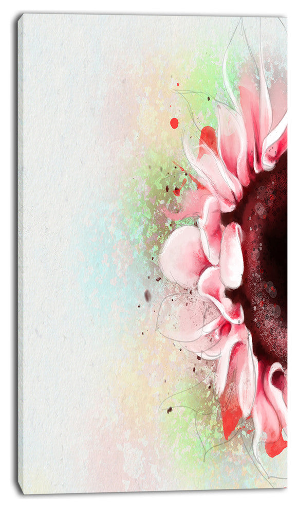 Beautiful Pink Sunflower Watercolor, Flowers Canvas Wall Artwork, 16"x32"