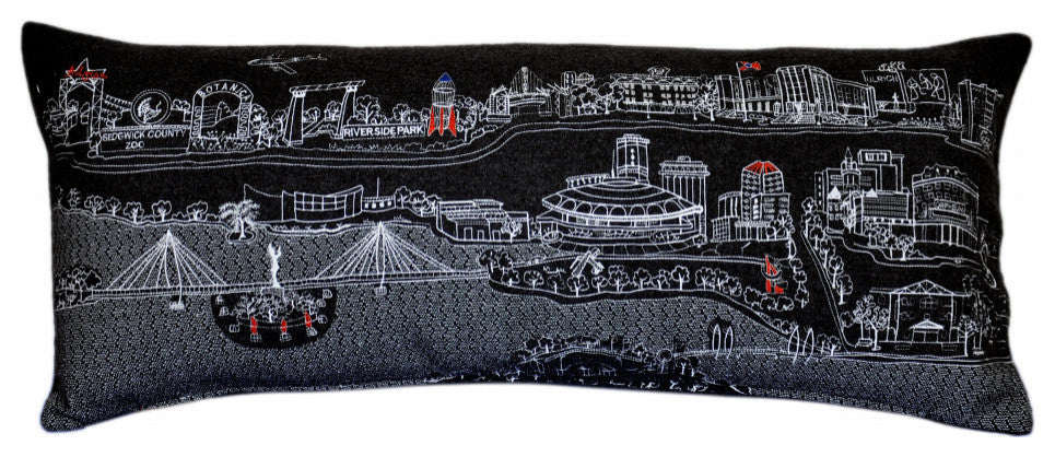 35" Black Wichita Nighttime Skyline Lumbar Decorative Pillow