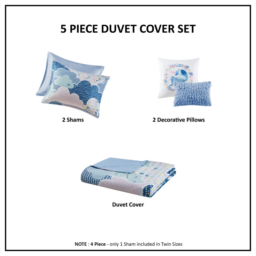 Kids Cotton Comforter/Duvet Cover/Coverlet Set, Blue, Twin, Duvet Cover