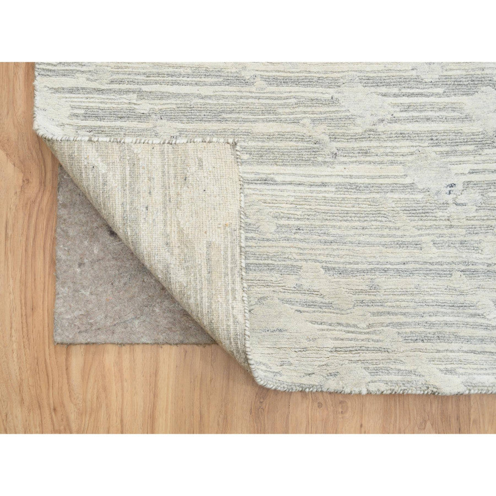 Light Gray Hand Knotted Modern Design Natural Wool Oversized Rug, 14'1"x18'0"
