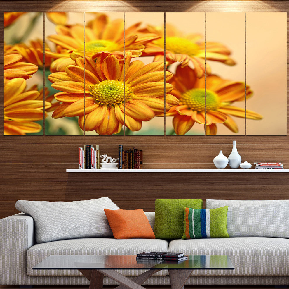 Yellow Flowers in the Garden, Floral Canvas Art Print, 83"x32", 7 Panels