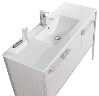 Oakville Bath Vanity, Ceramic Sink, Mild Grey Oak, 48 Inch, Chrome Hardware
