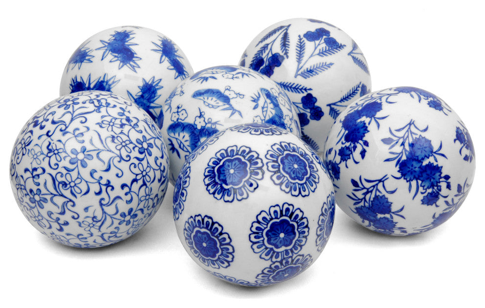 4" Blue and White Decorative Porcelain Ball Set