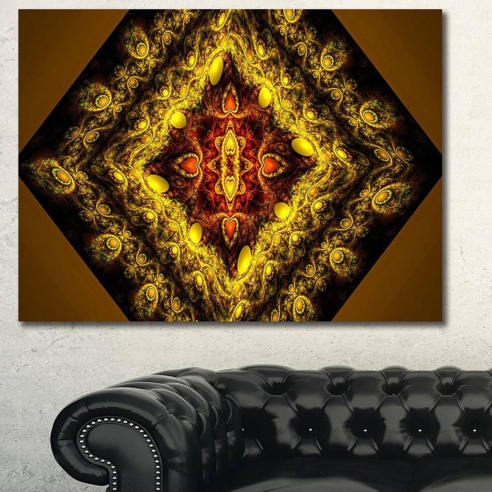 Cabalistic Yellow Fractal Design, Abstract Wall Art Canvas, 40x30