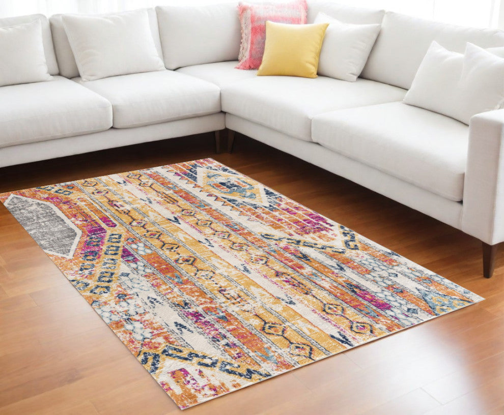 8'x10' Gold and Ivory Southwestern Area Rug
